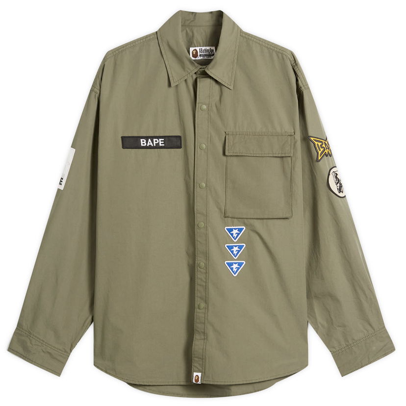 Skjorta BAPE A Bathing Ape Logo Military Shirt Grön | 001SHL801301M-ODR