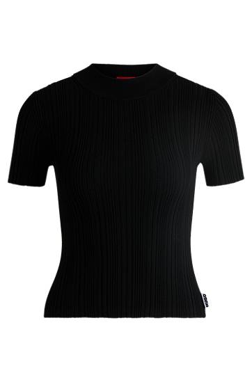 Sweater BOSS Ribbed Knit Mock Neck T-Shirt Svart | 50514269