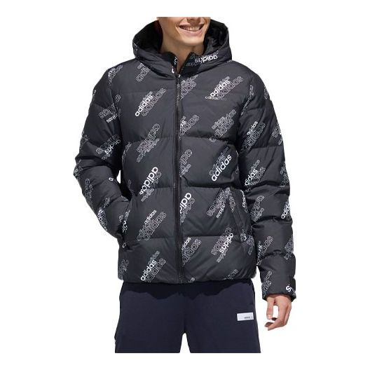 Pufferjacka adidas Originals Neo Logo Print Hooded Down Jacket Svart | GJ8812