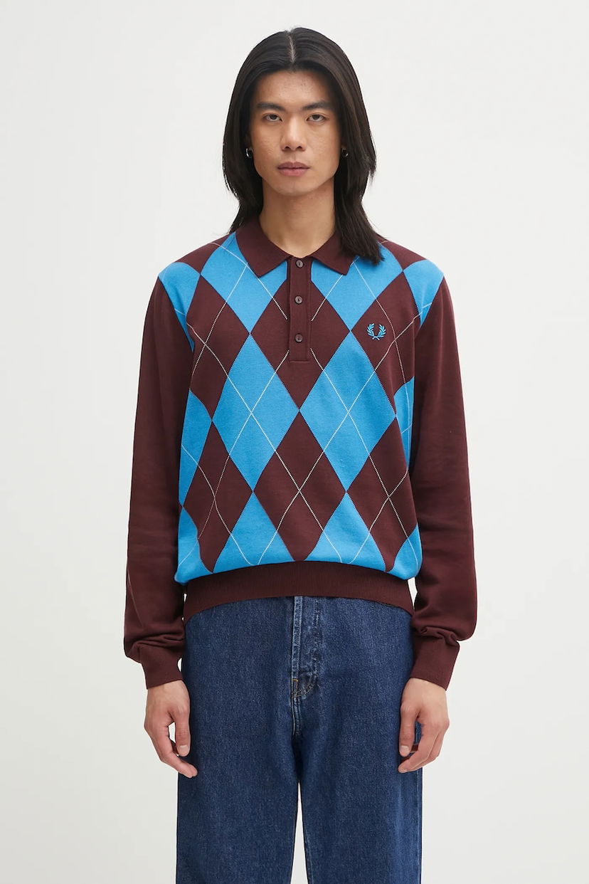 Polotröja Fred Perry Fred Perry Argyle Knitted Long Sleeve Polo Brun | K1318