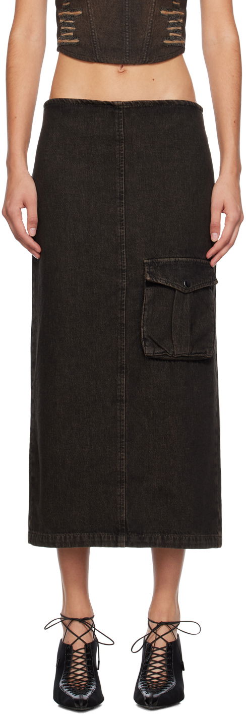 Kjol Miaou Miaou Freya Denim Maxi Cargo Pocket Skirt Svart | 4047SD4BLK