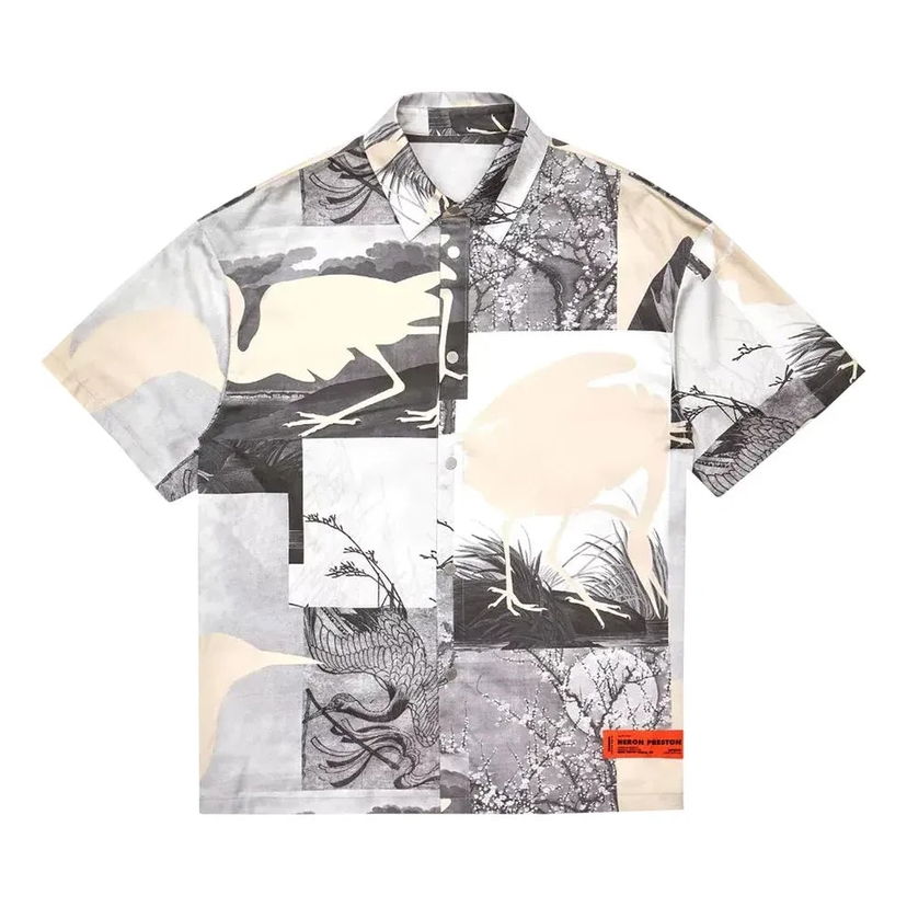 Skjorta HERON PRESTON Heron Preston Cut Out Graphic Print Bowling Shirt Vit | HMGA027S21FAB0021001