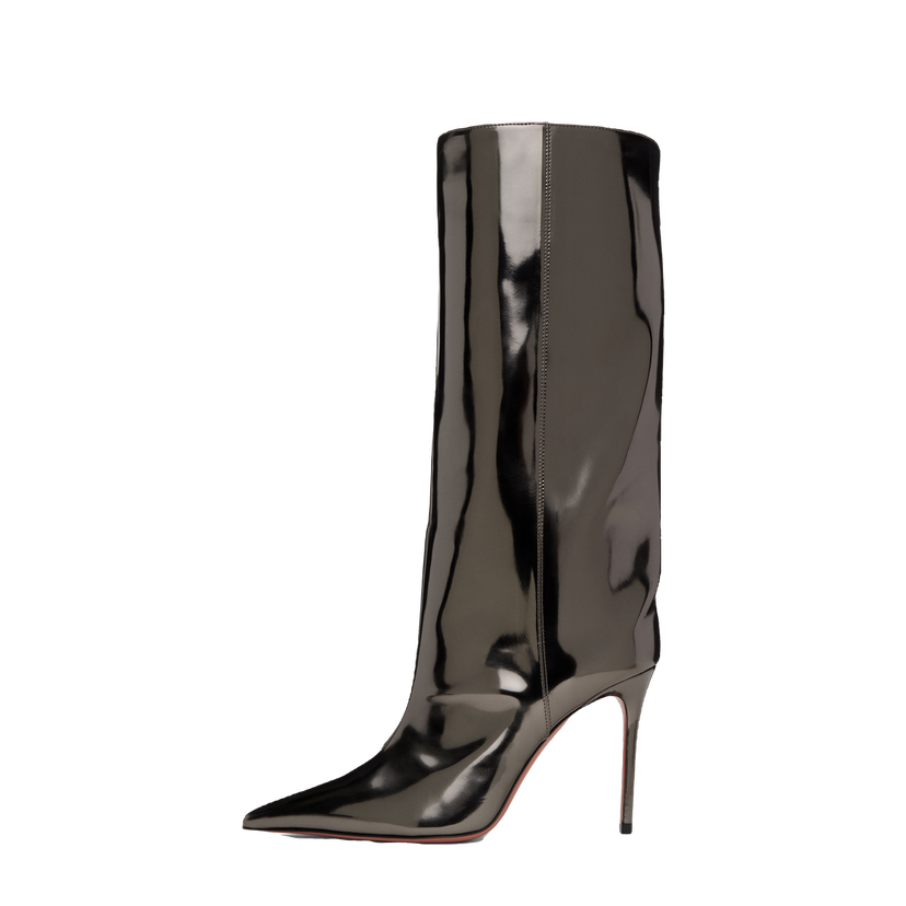 Sneakers och skor Amina Muaddi Fiona 95 Metallic Leather Tall Boots Svart | FIONA BOOT 95