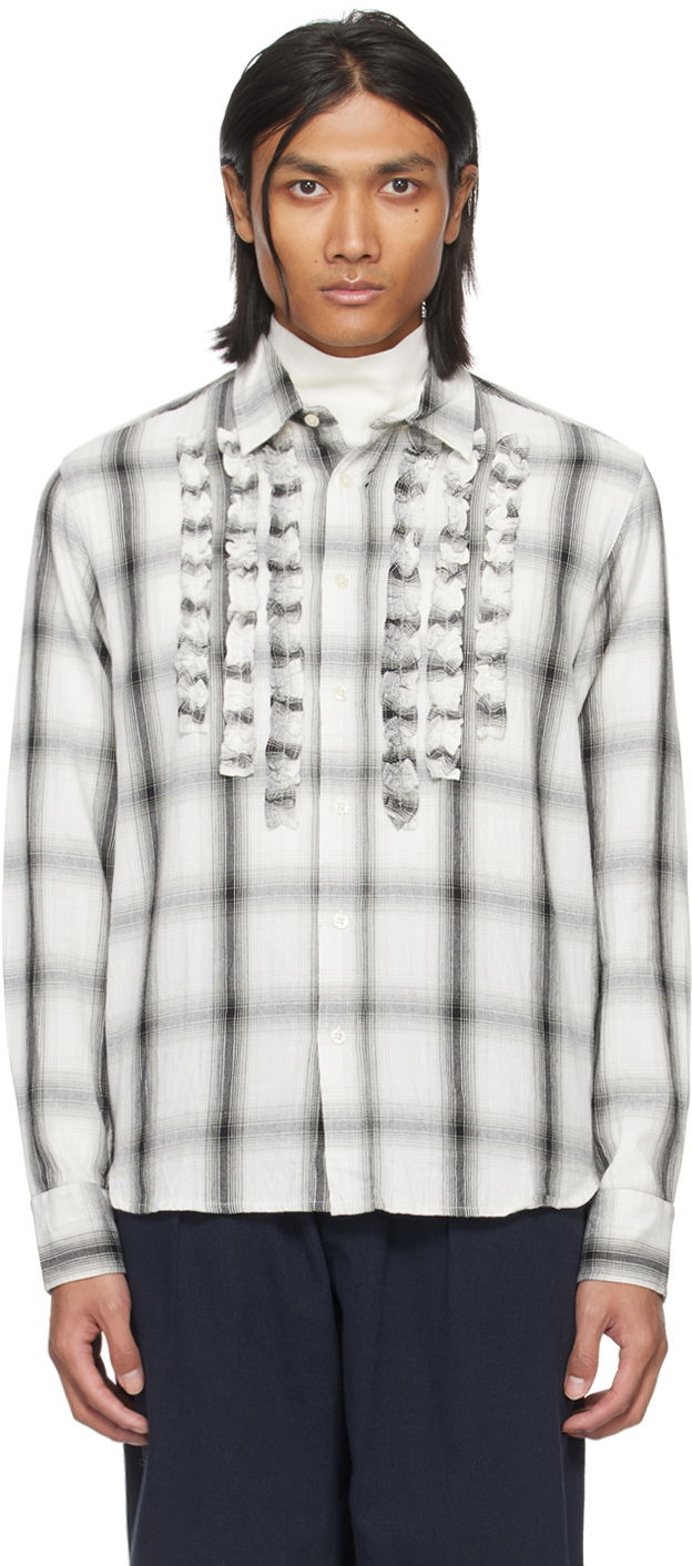 Skjorta Universal Works Universal Works Frill Plaid Shirt Vit | P2992