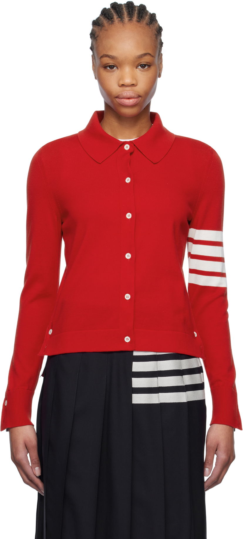 Sweater Thom Browne Thom Browne Cotton 4-Bar Cardigan Röd | FKL003A-Y3036