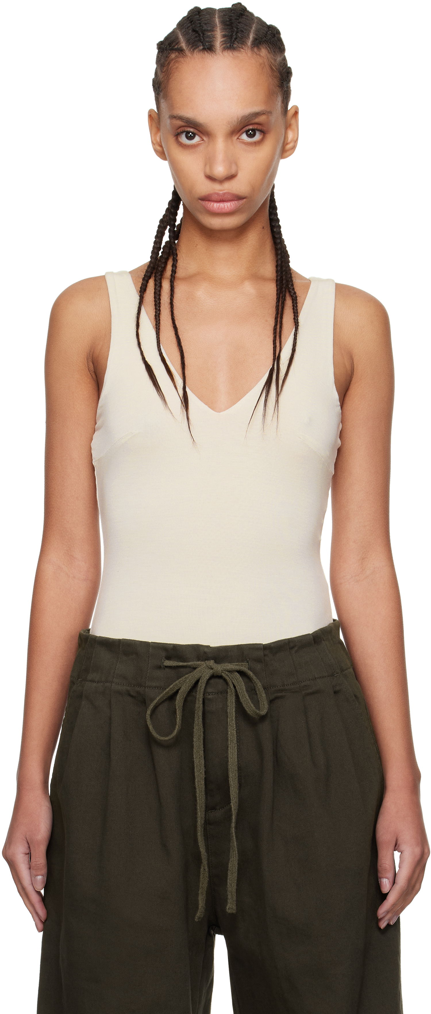 Linne Entire Studios Off-White V-Neck Bodysuit Beige | ES2603CR, 0