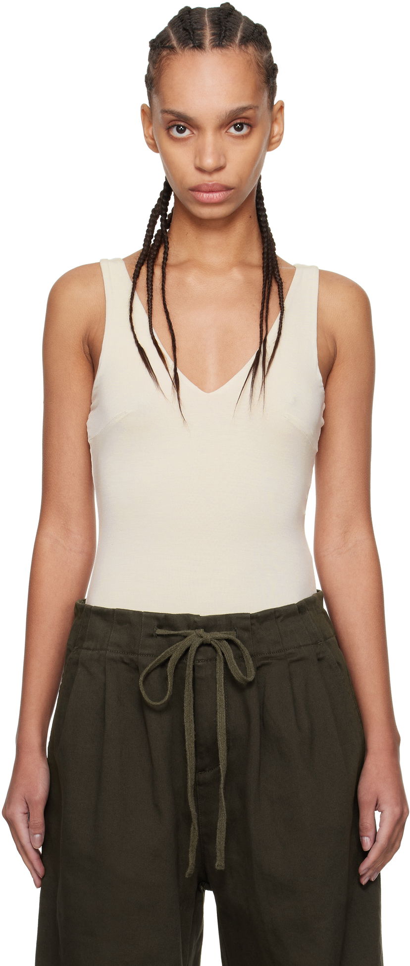 Linne Entire Studios Off-White V-Neck Bodysuit Beige | ES2603CR
