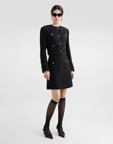 Jacka Dolce & Gabbana Dolce & Gabbana Cropped Single-breasted Tweed Jacket with Jeweled Buttons Svart | F27CZZFMTACN0000, 1