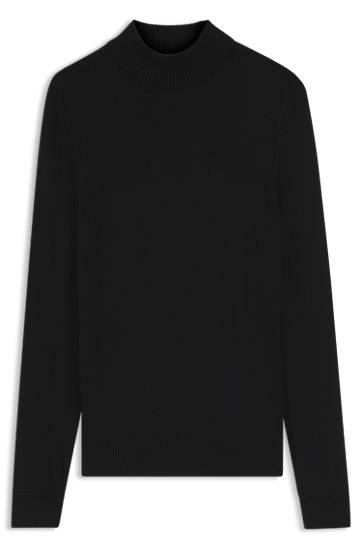 Sweater BOSS Wool-blend rollneck sweater with embroidered logo Svart | 50501761
