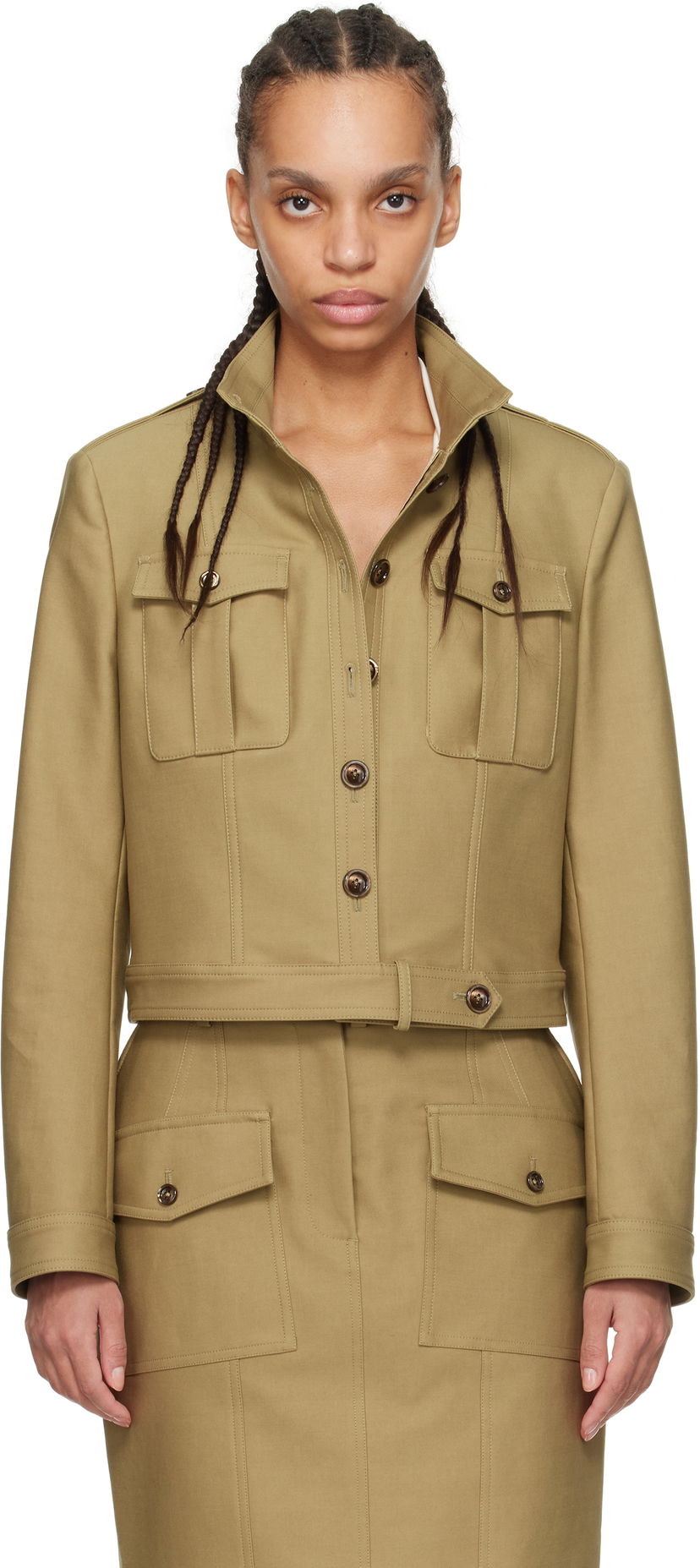 Jacka Tom Ford TOM FORD Cropped Safari Jacket Beige | CS1267-FAX1402