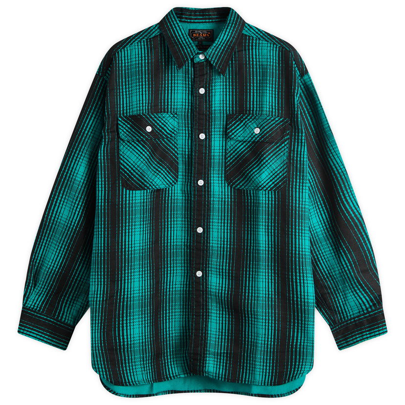 Skjorta BEAMS Plus Flannel Work Shirt, Size Large Grön | 3811-0889-139-65