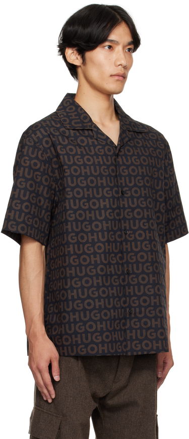 Skjorta BOSS Oversized-Fit Printed Cotton Poplin Shirt Grön | 50545377, 2