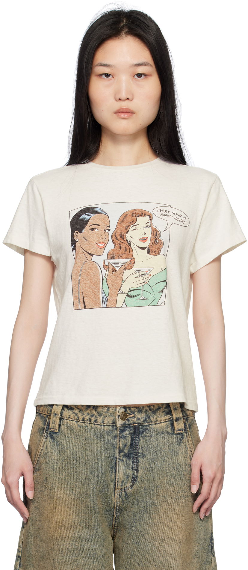 T-shirt RE/DONE Classic 'Happy Hour' Graphic Print T-Shirt Vit | 024-02WCGT315