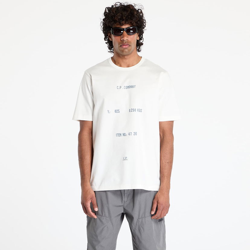T-shirt C.P. Company C.P. Company Mercerized Jersey Twisted Typographic Logo T-Shirt Vit | 18CMTS107A110301W-103