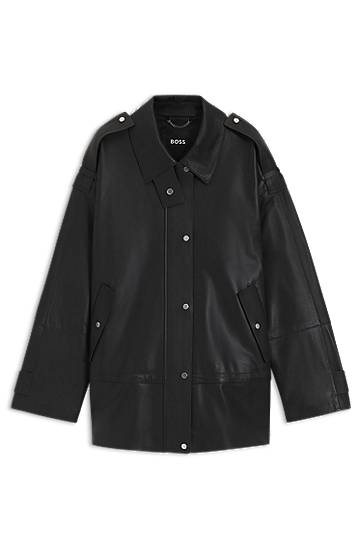 Jacka BOSS Long-length biker jacket in leather Svart | 50544445