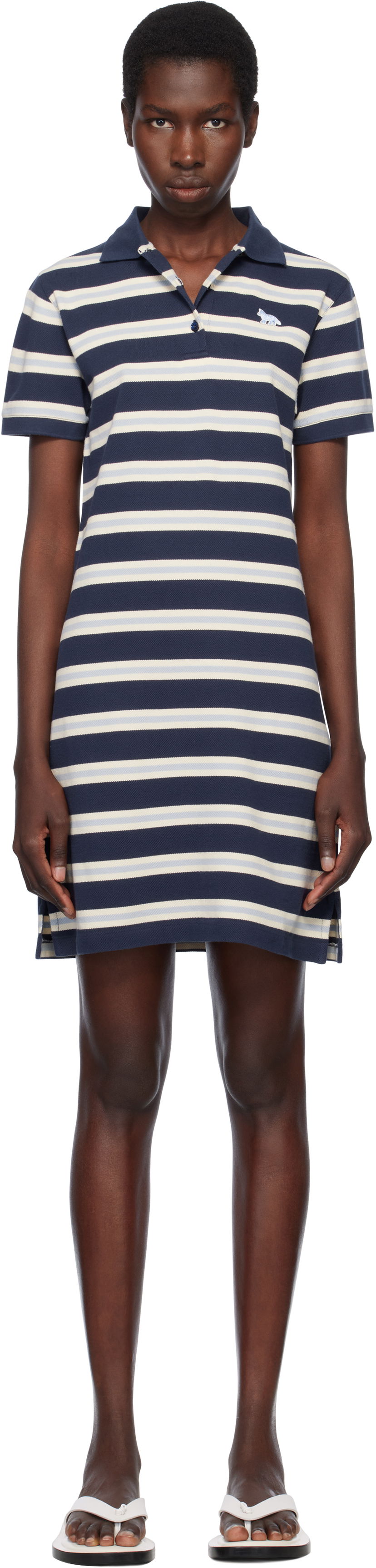 Klä MAISON KITSUNÉ Maison Kitsuné Baby Fox Patch Striped Polo Dress Mörkblå | OW01619KJ7010