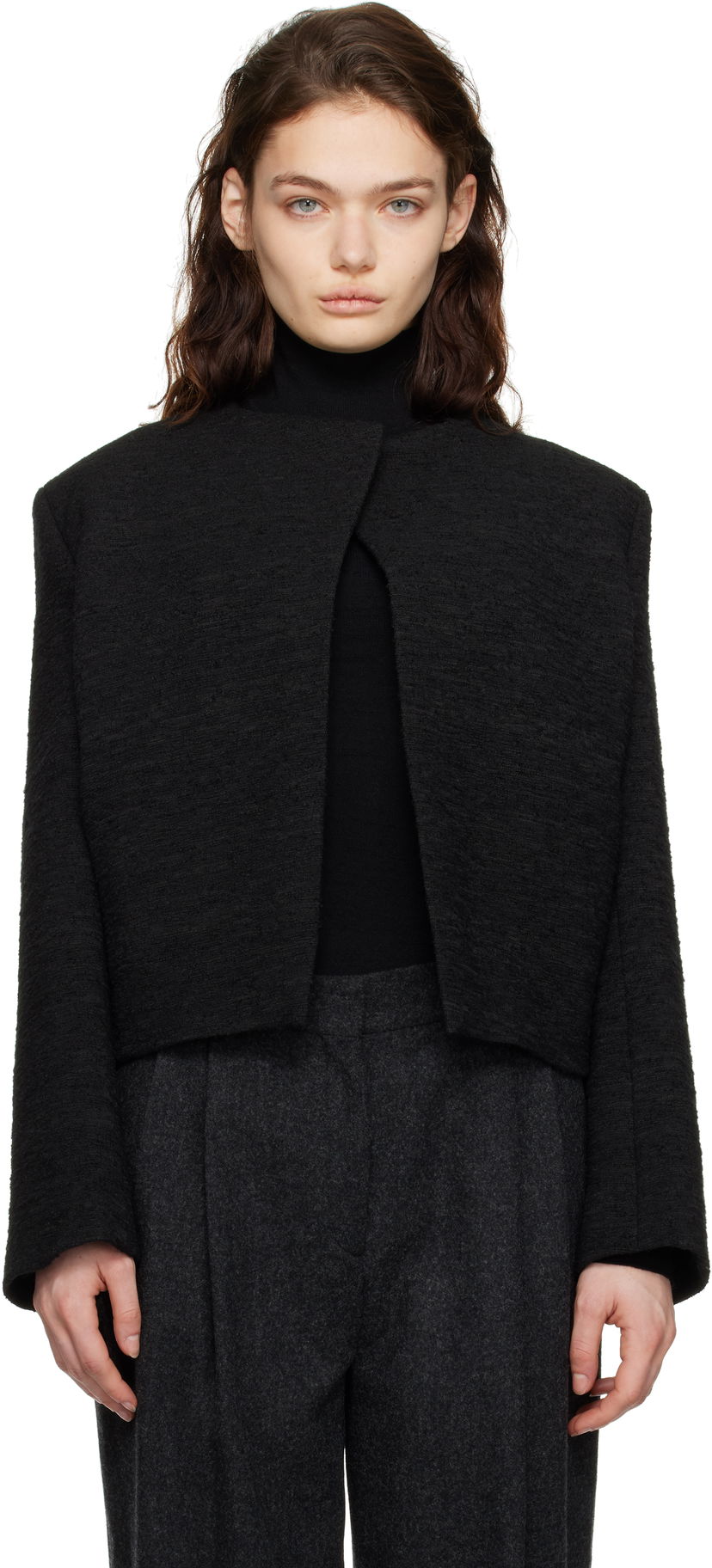 Väst TOTEME TOTEME Cropped Bouclé Jacket Svart | 251-WRO4309-FB0271