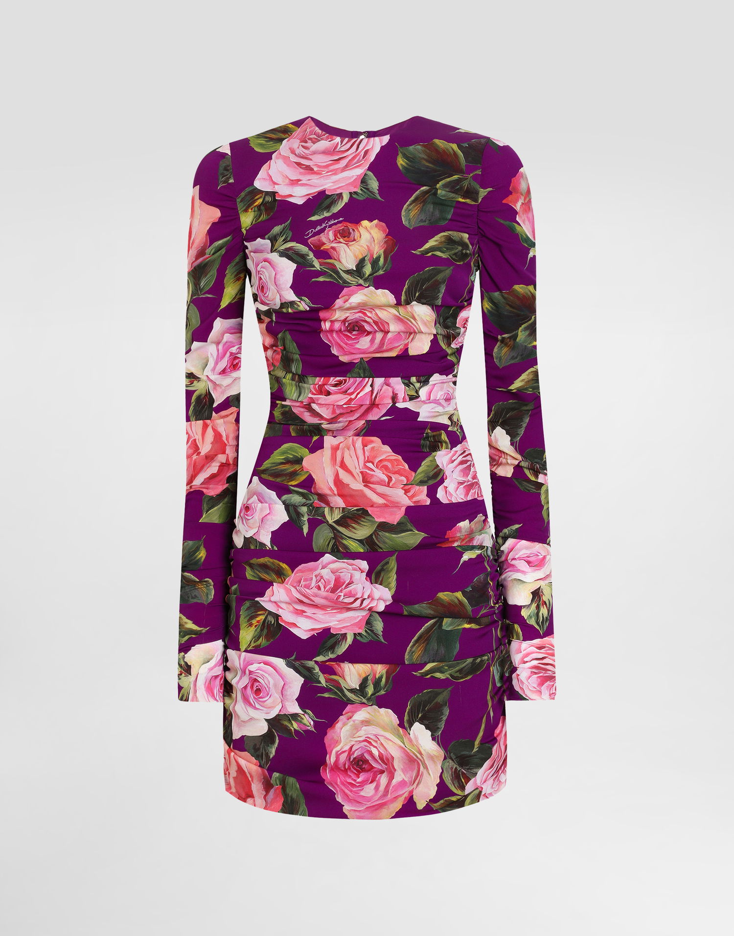 Klä Dolce & Gabbana Dolce & Gabbana Charmeuse Rose Print Sheath Mini Dress with Draping Purpur | F6TLTTFSA7AHP5IG, 0