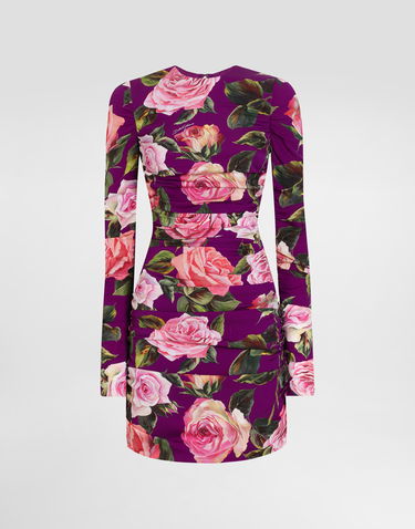 Klä Dolce & Gabbana Dolce & Gabbana Charmeuse Rose Print Sheath Mini Dress with Draping Purpur | F6TLTTFSA7AHP5IG, 0