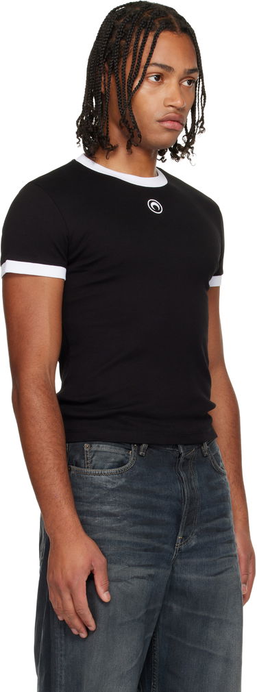 T-shirt Marine Serre Moon Logo Bicolor Jersey Baby Fit T-shirt Vit | UTT010ACJER0008, 4