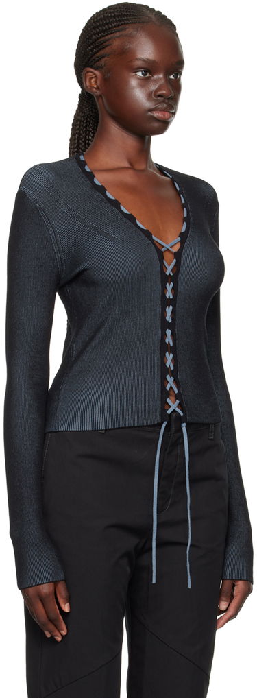 Sweater Dion Lee Lace-Up Ribbed Cardigan Svart | C7222F23, 1