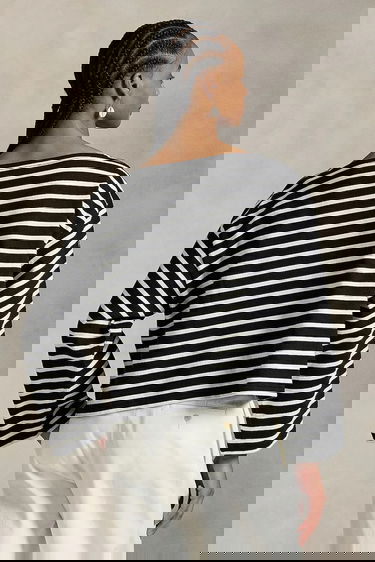 T-shirt Polo by Ralph Lauren Polo Ralph Lauren Striped Cropped Long Sleeve T-Shirt Svart | 211959103, 1