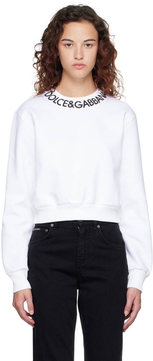 Sweatshirt Dolce & Gabbana White Cropped Sweatshirt Vit | F9P35Z HU7H9
