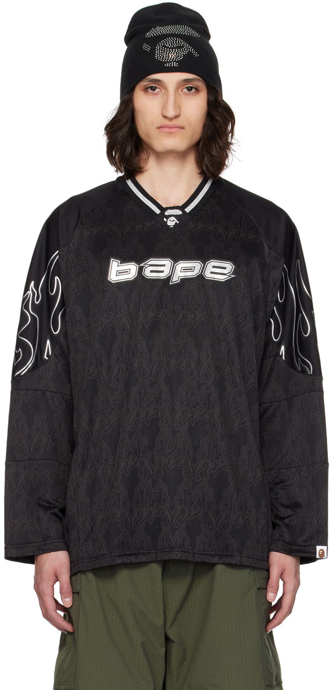 Jersey BAPE Flame Graphic Long Sleeve T-Shirt Svart | 001LTK301302M