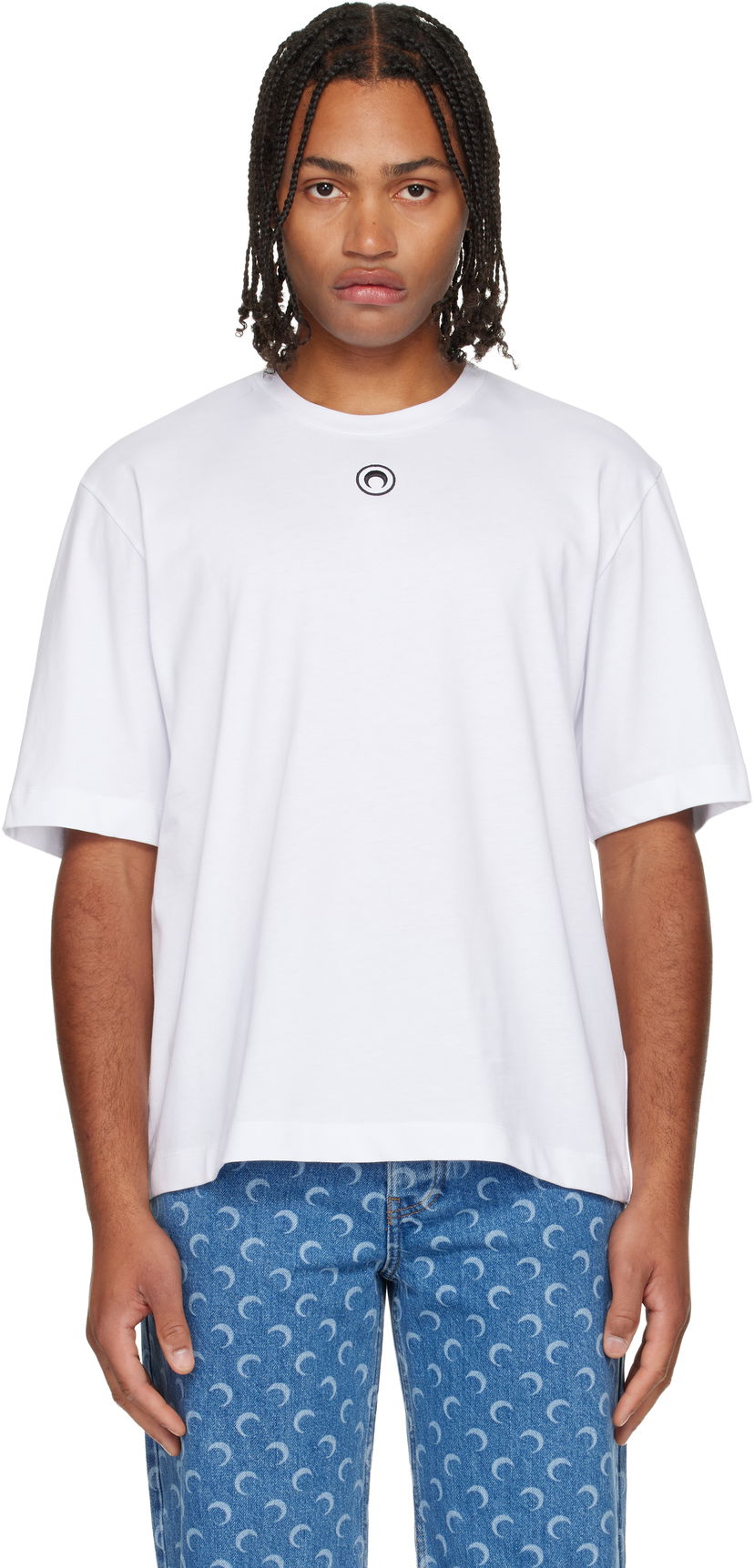 T-shirt Marine Serre Moon Logo Jersey Loose Fit Short Sleeve T-Shirt Vit | MTT077BCJER0009