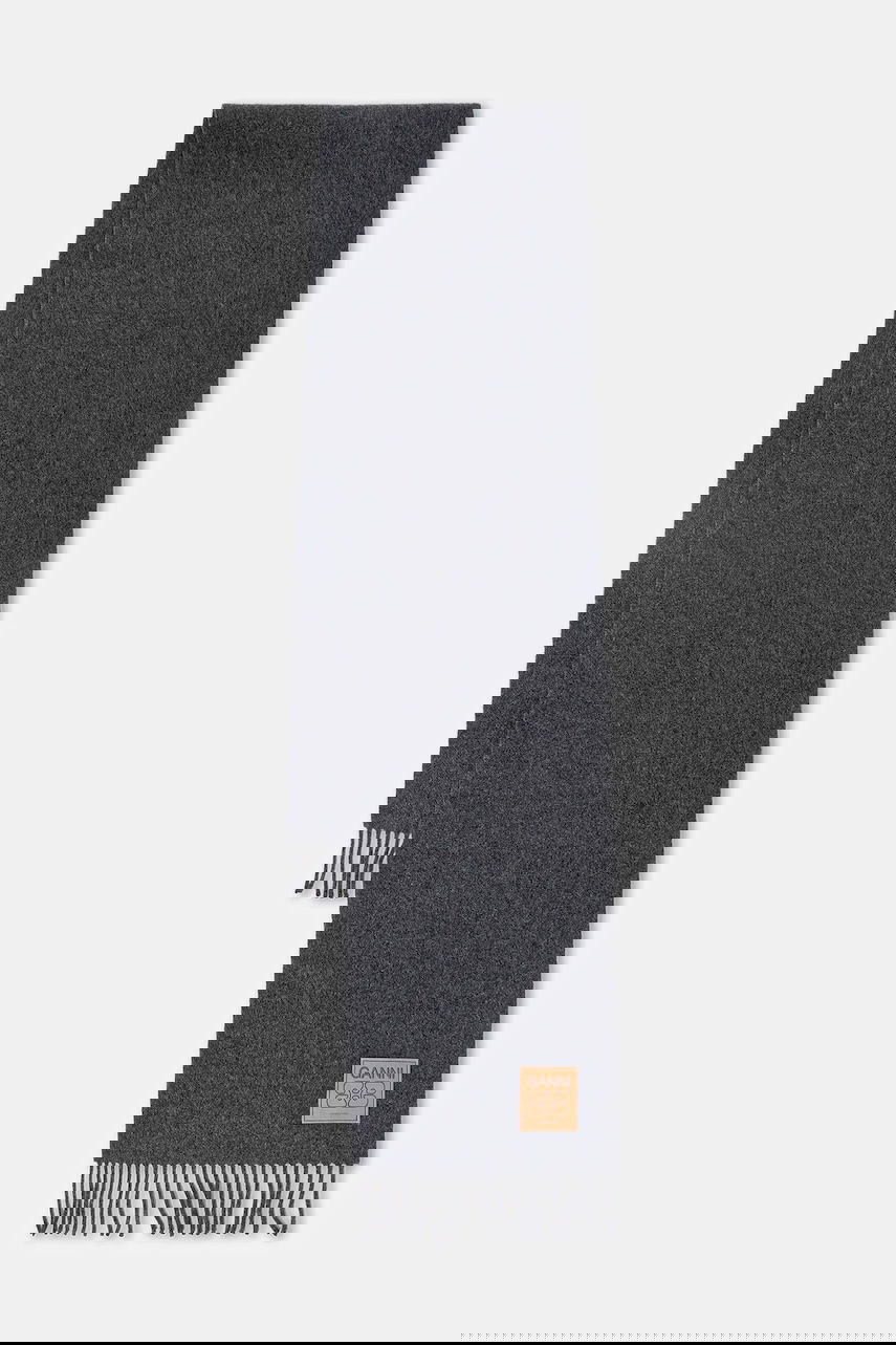 Halsduk GANNI Smooth Double Face Wool Solid Scarf Grå | A6932, 0