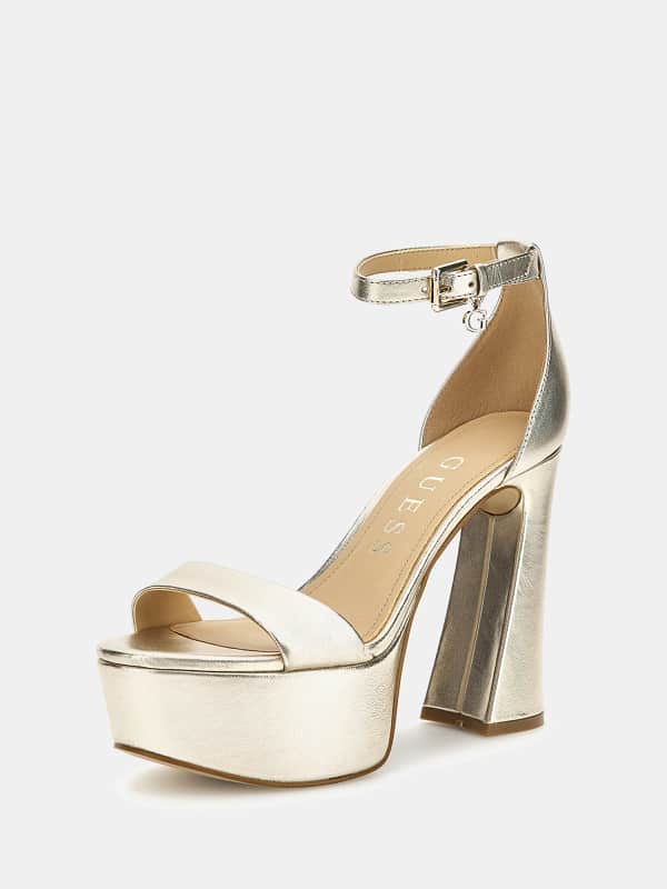 Kläder GUESS Idas Foiled Leather Sandals Vit | FLJIDSLEP03