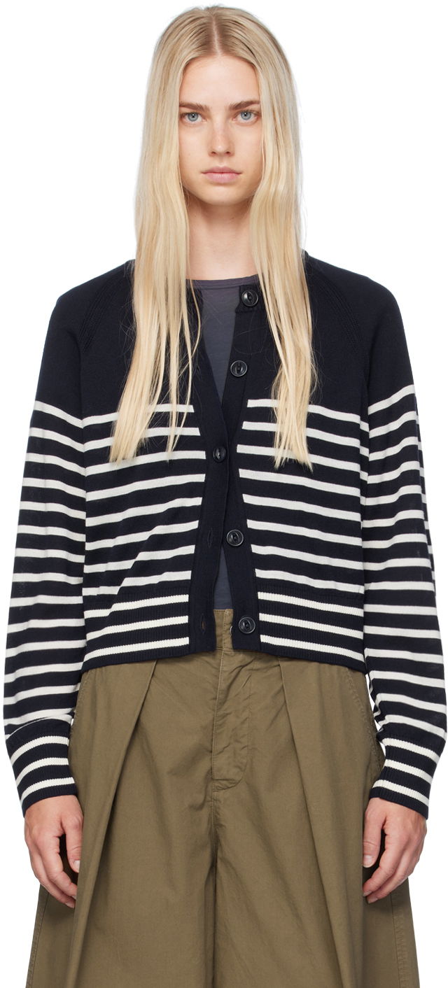 Sweater YMC YMC Foxtail Stripe Cardigan Mörkblå | Q8WMD