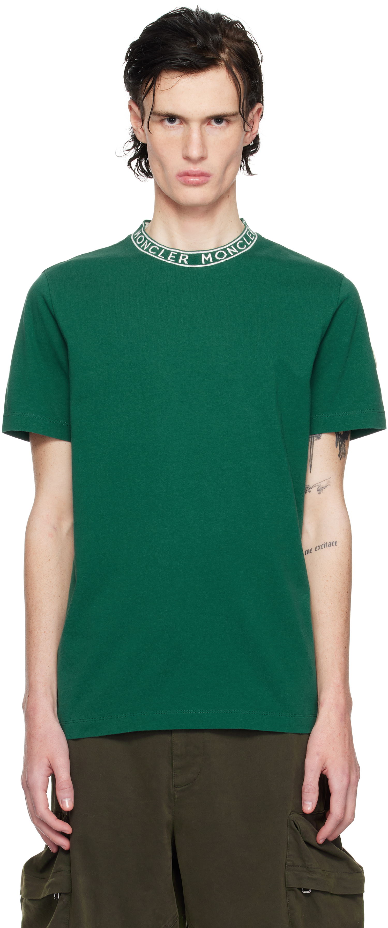 T-shirt Moncler Logo-Trimmed Cotton T-Shirt Grön | K10918C000278390T, 0