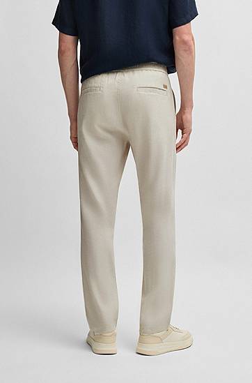 Byxor BOSS Comfort-Stretch Linen-Blend Regular-Fit Trousers Beige | 50536881, 1