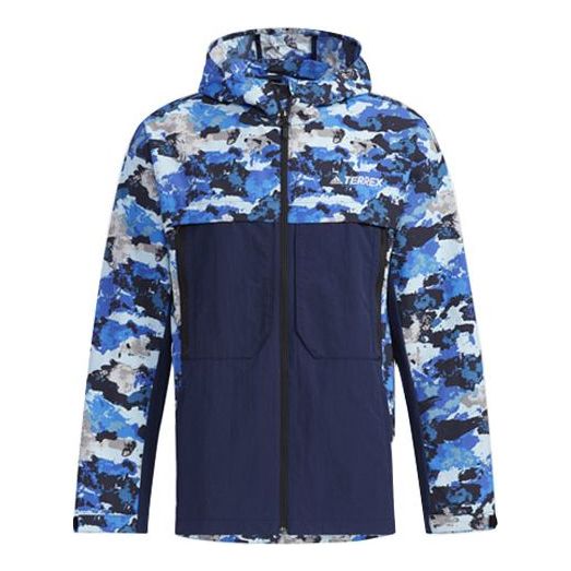Vindjacka adidas Performance Terrex Festiv Camouflage Splicing Hooded Outdoor Jacket Blå | GN7595