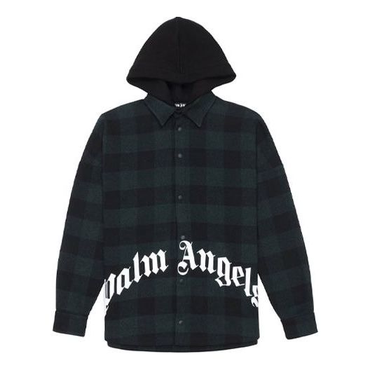 Sweatshirt Palm Angels Logo Print Hooded Overshirt by PALM ANGELS Grön | PMGA042E20FAB0015701