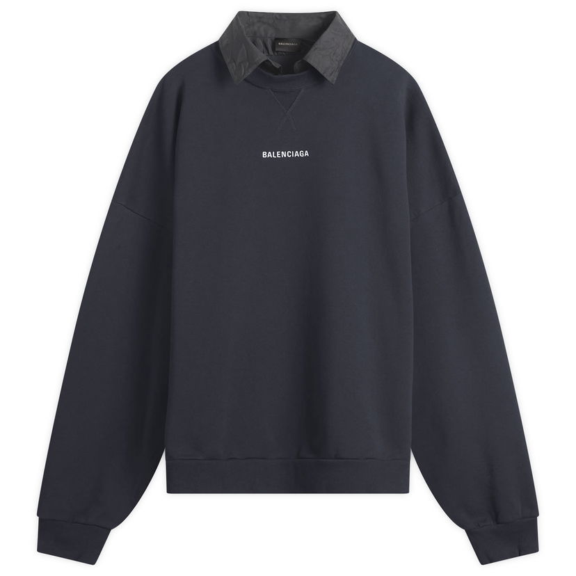 Sweatshirt Balenciaga Logo Layered Collar Sweatshirt Mörkblå | 850363-TTVJ2-1569