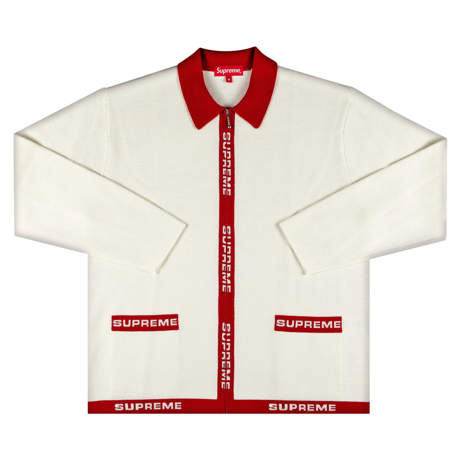 Sweater Supreme Logo Trim Zip Up Cardigan Vit | SS21SK12 WHITE, 1