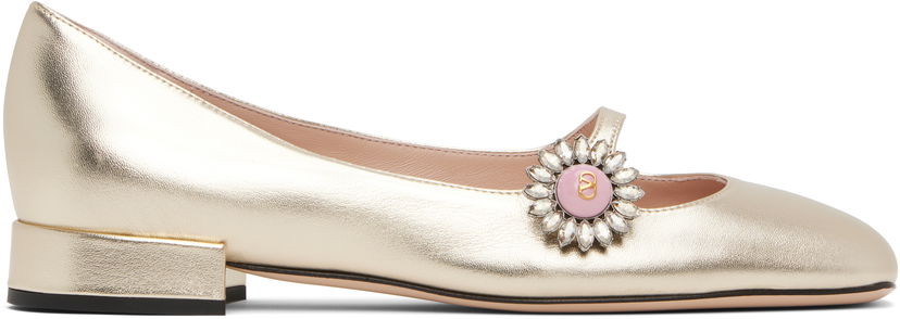 Sneakers och skor Valentino Valentino Garavani Mary-Jane Ballerina Flats with Crystal Embellishment Metallisk | 6W2S0LL7RKP