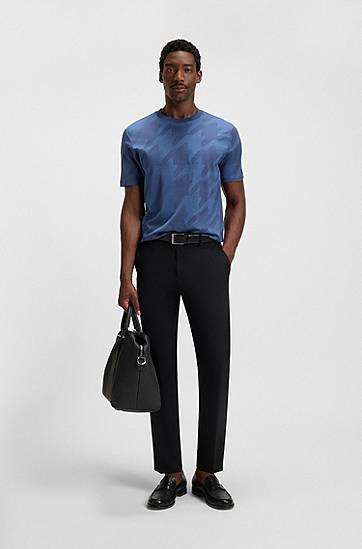 T-shirt BOSS Houndstooth Jacquard T-Shirt Blå | 50518869, 1