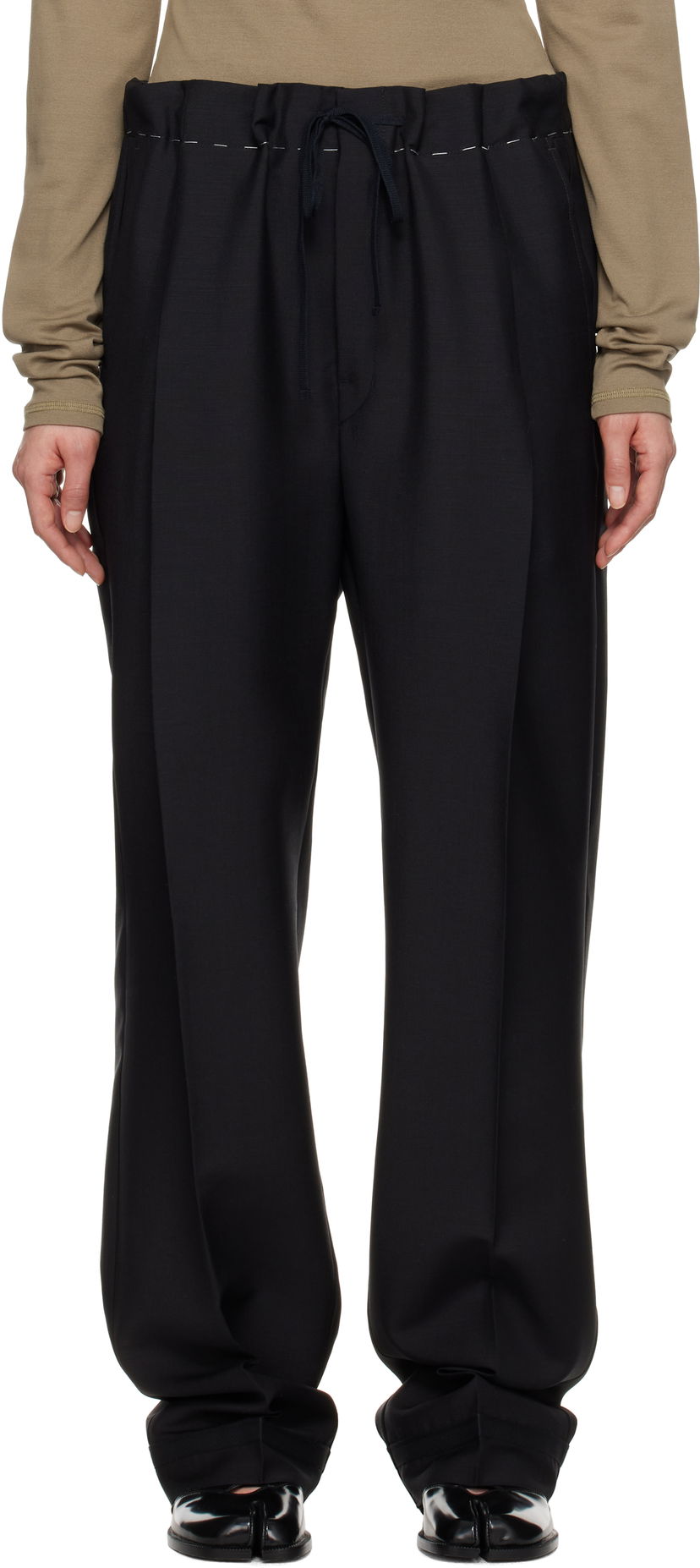 Byxor Maison Margiela Maison Margiela Wool Mohair Drawstring Trousers Svart | S51KA0602 M35301