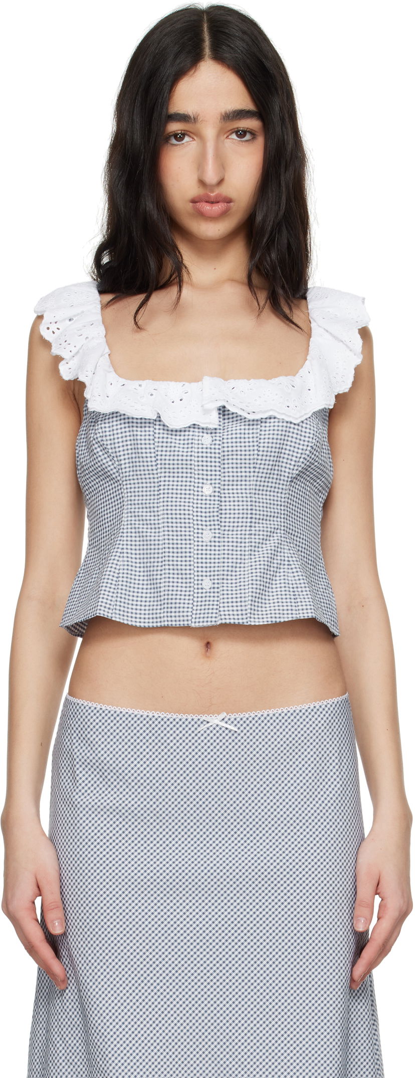 Crop top GUIZIO Guizio Paloma Lace Top Blå | S25155W152