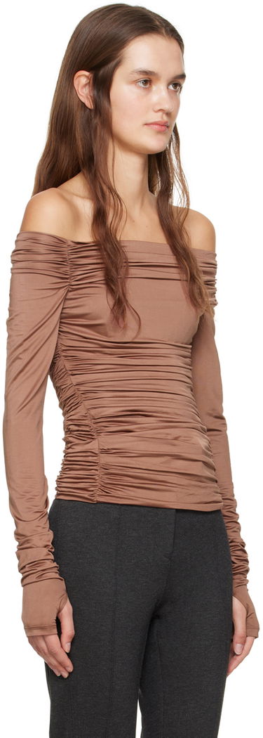 T-shirt Helmut Lang Ruched Long Sleeve Top Brun | N10HW513, 1