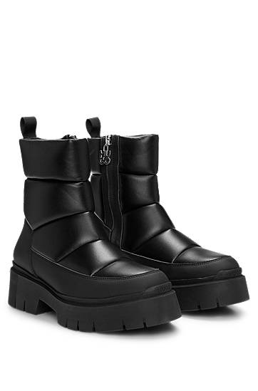 Kläder och accessoarer BOSS Quilted Faux-Leather Boots Svart | 50529838