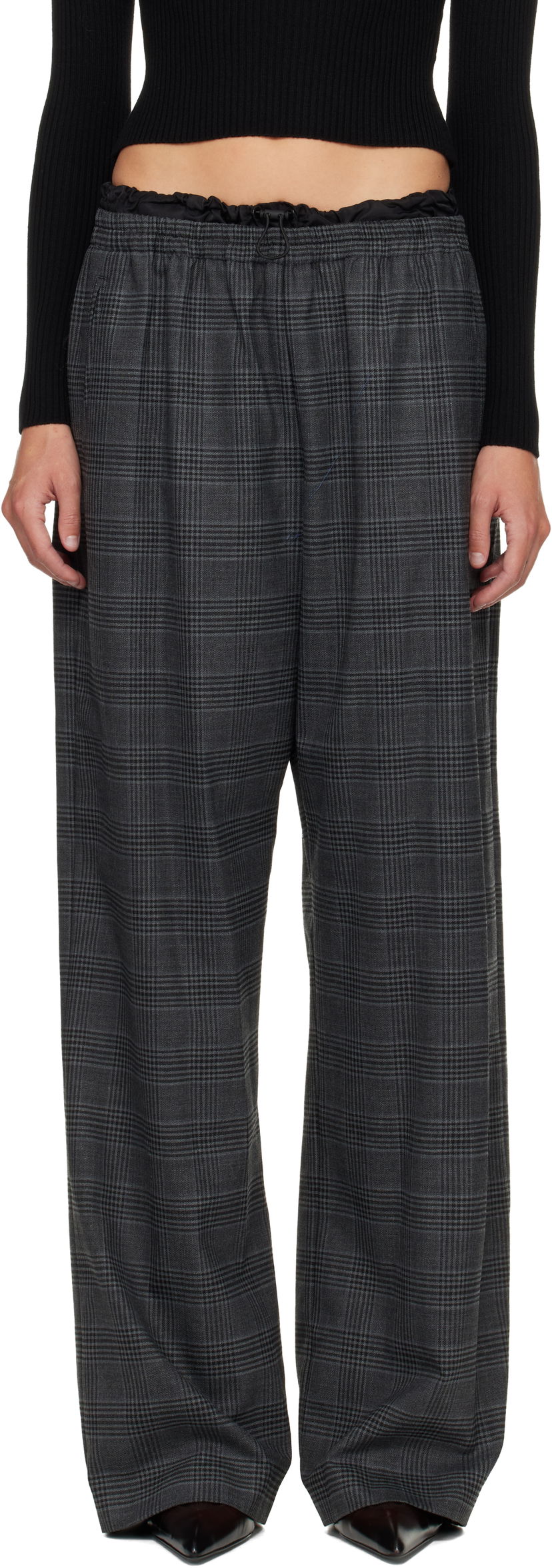 Byxor Diesel Plaid Wide-leg Drawstring Waist P-Yrite Trousers Grå | A18382 0DEBS