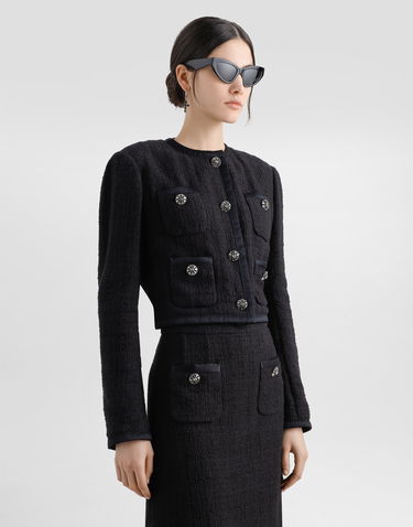Jacka Dolce & Gabbana Dolce & Gabbana Cropped Single-breasted Tweed Jacket with Jeweled Buttons Svart | F27CZZFMTACN0000, 3