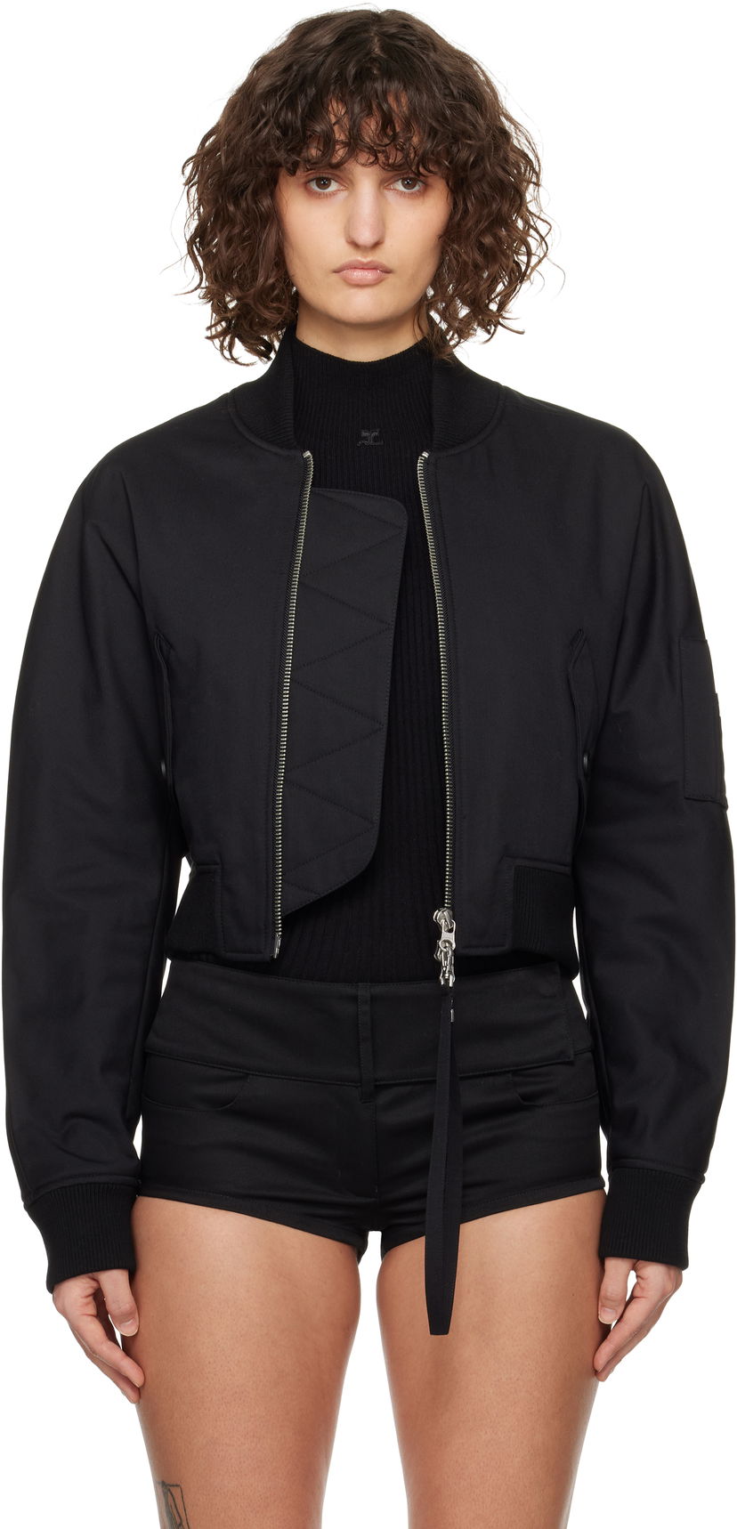 Bomberjacka Courrèges Courrèges Cropped Scuba Bomber Jacket Svart | 125CBL265PL0177