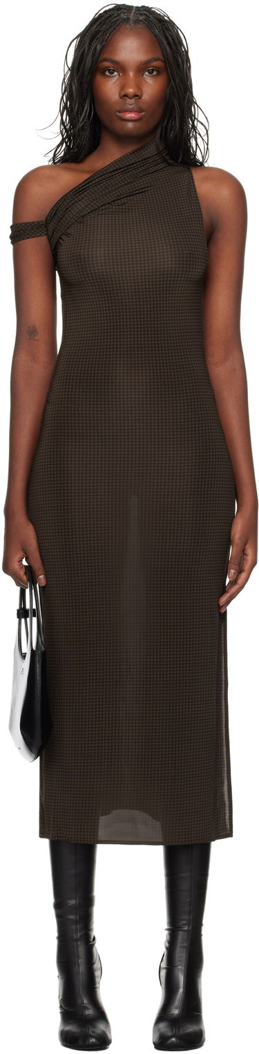 Klä Courrèges Houndstooth Twist Midi Dress Brun | 324JRO450PR0078, 0