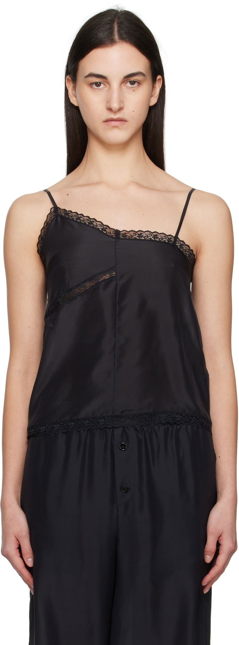 Linne Maison Margiela MM6 Maison Margiela Twist Silk Camisole Svart | S52NC0344 M35244