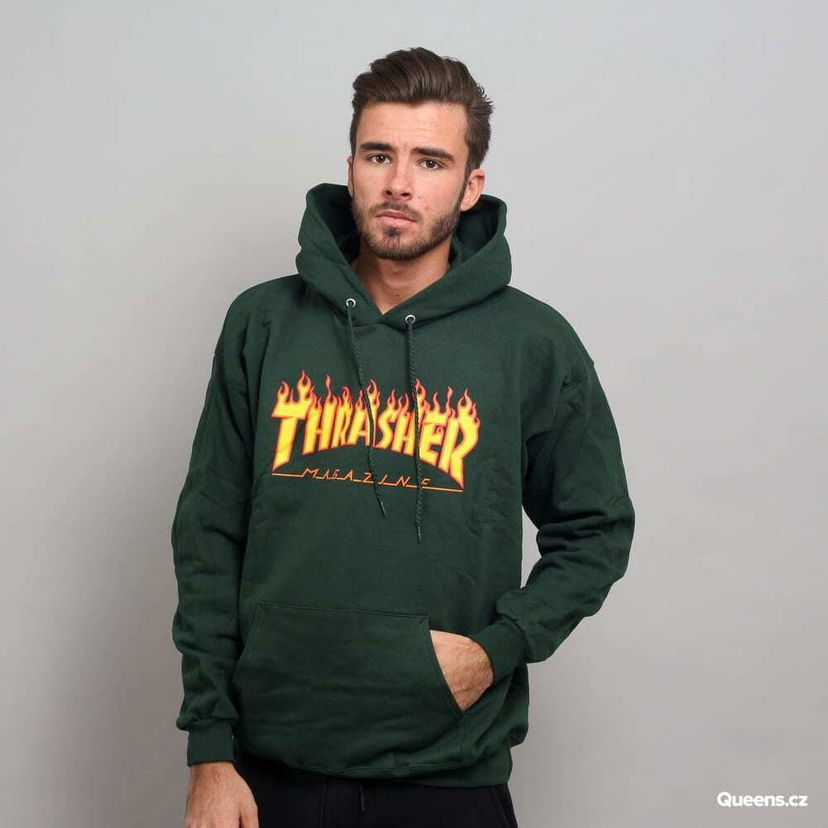 Sweatshirt Thrasher Thrasher Flame Logo Hoodie Grön | 144464 Forest Green